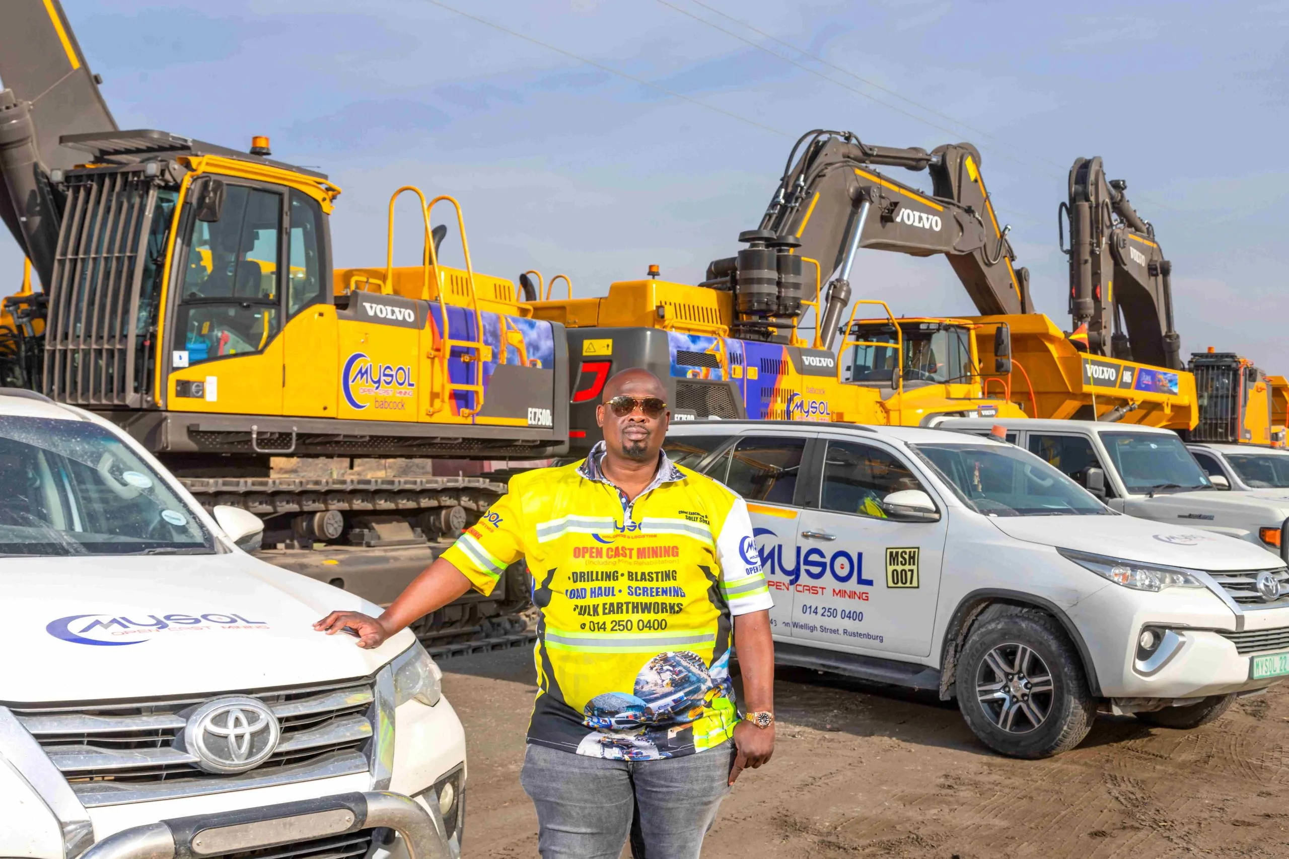Solly Soka Madibela, CEO of MySol Holdings, overseeing operations at a chrome mining site in Rustenburg, South Africa